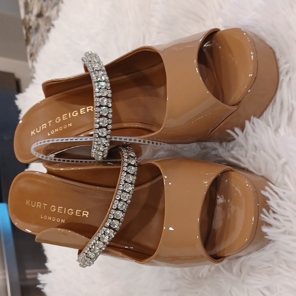 Kurt Geiger London Duke Platform Rhinestone Jeweled Peep Toe Sandals NEW - Picture 4 of 12
